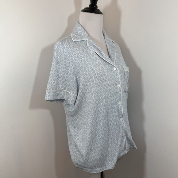 Cupcakes And Cashmere Pajama Top Small Blue Geometric Silky Button-Up TENCEL - Picture 2 of 7